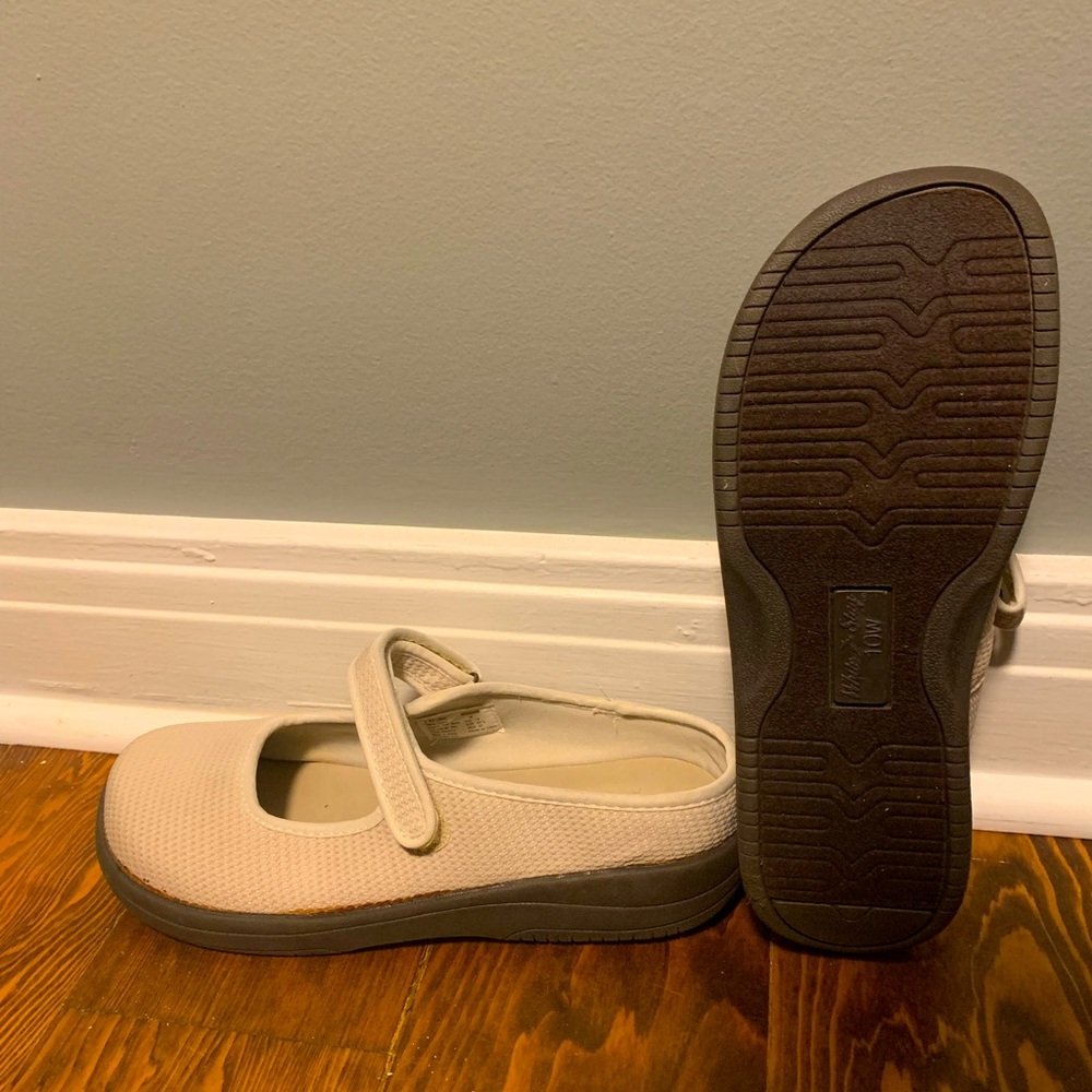 White stage slip on sandals
